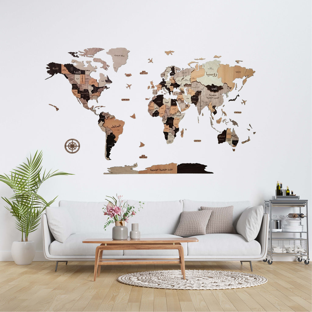 خريطة العالم الخشبية سموكي 3D